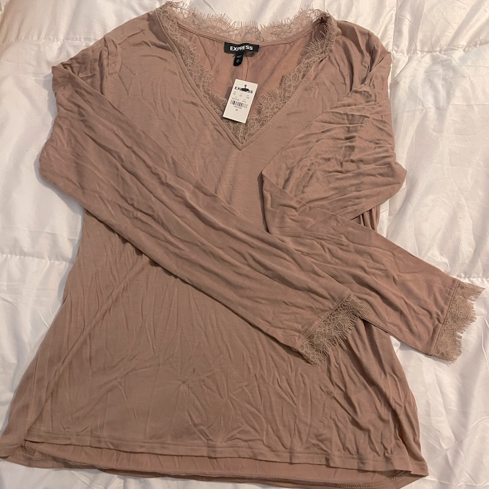 Express Lace Trimmed Long Sleeve Tee